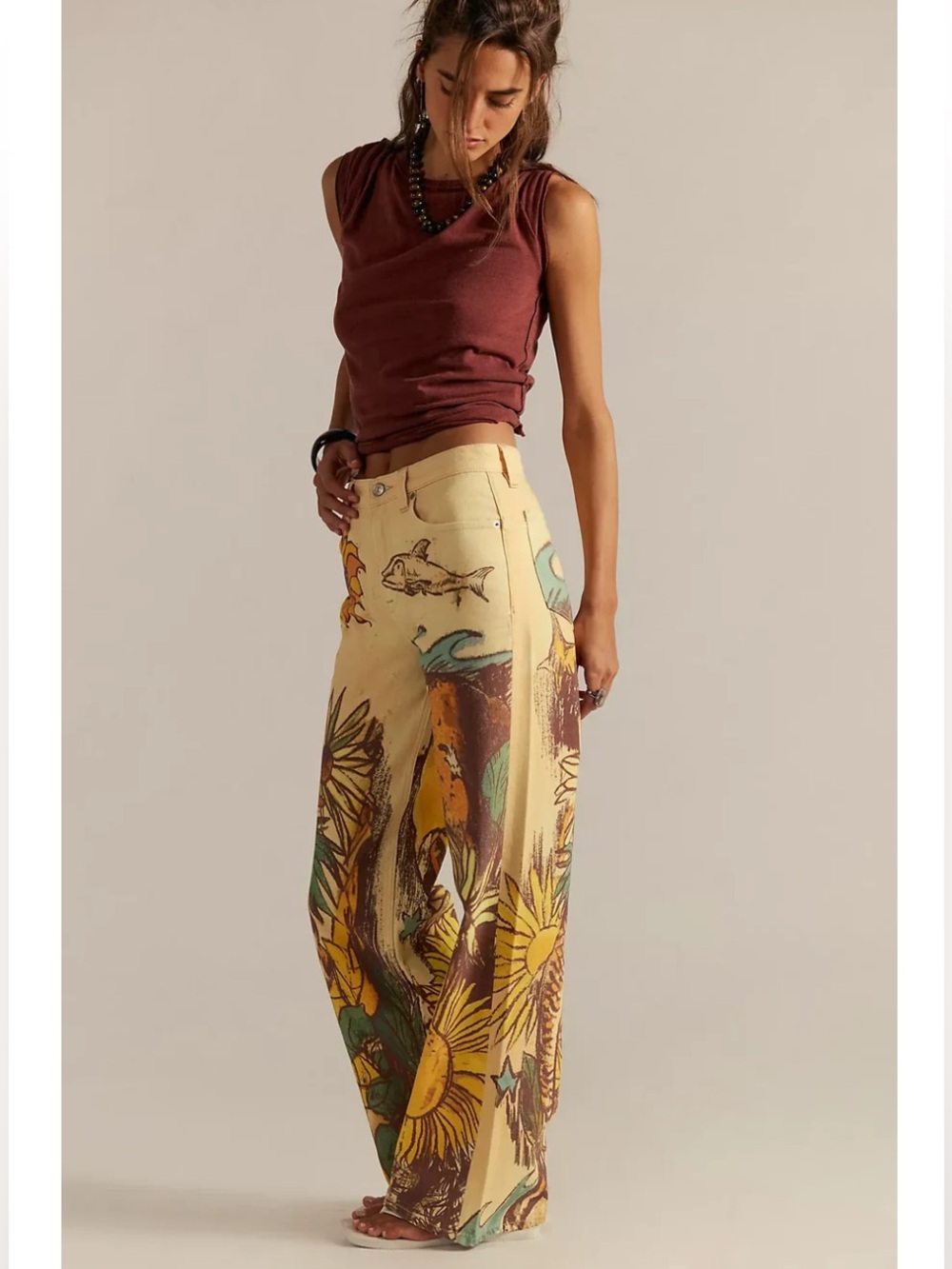 NWT We the Free People Tinsley mid rise jeans in sunflower beach scene 27